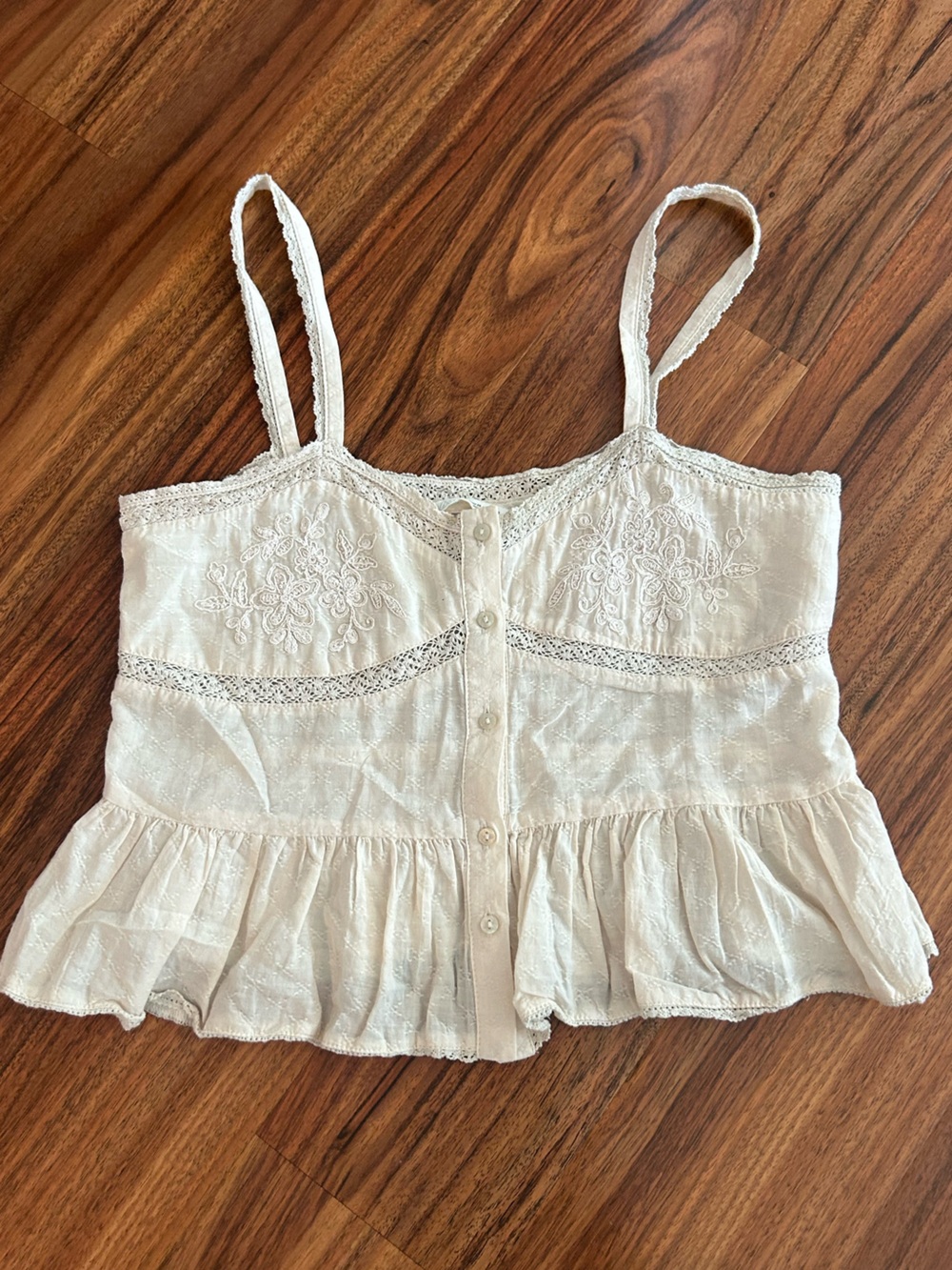 Zara embroidery crop button tank top size XS